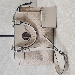 Guess Cream with Silver Hardware Handle/ Crossbody Purse w/ Coin Pouch